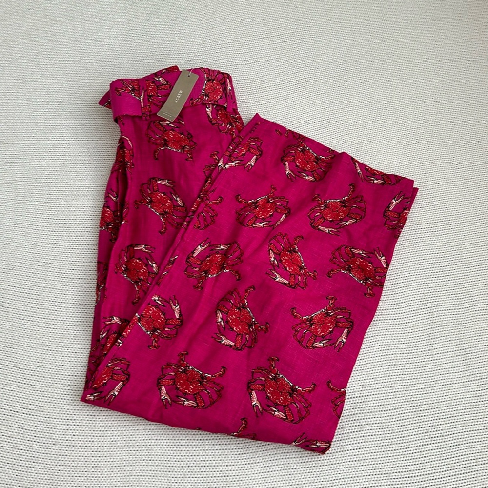 NWT! J Crew 100% Linen Ratti King Crab Tie Waist Pants Size 2